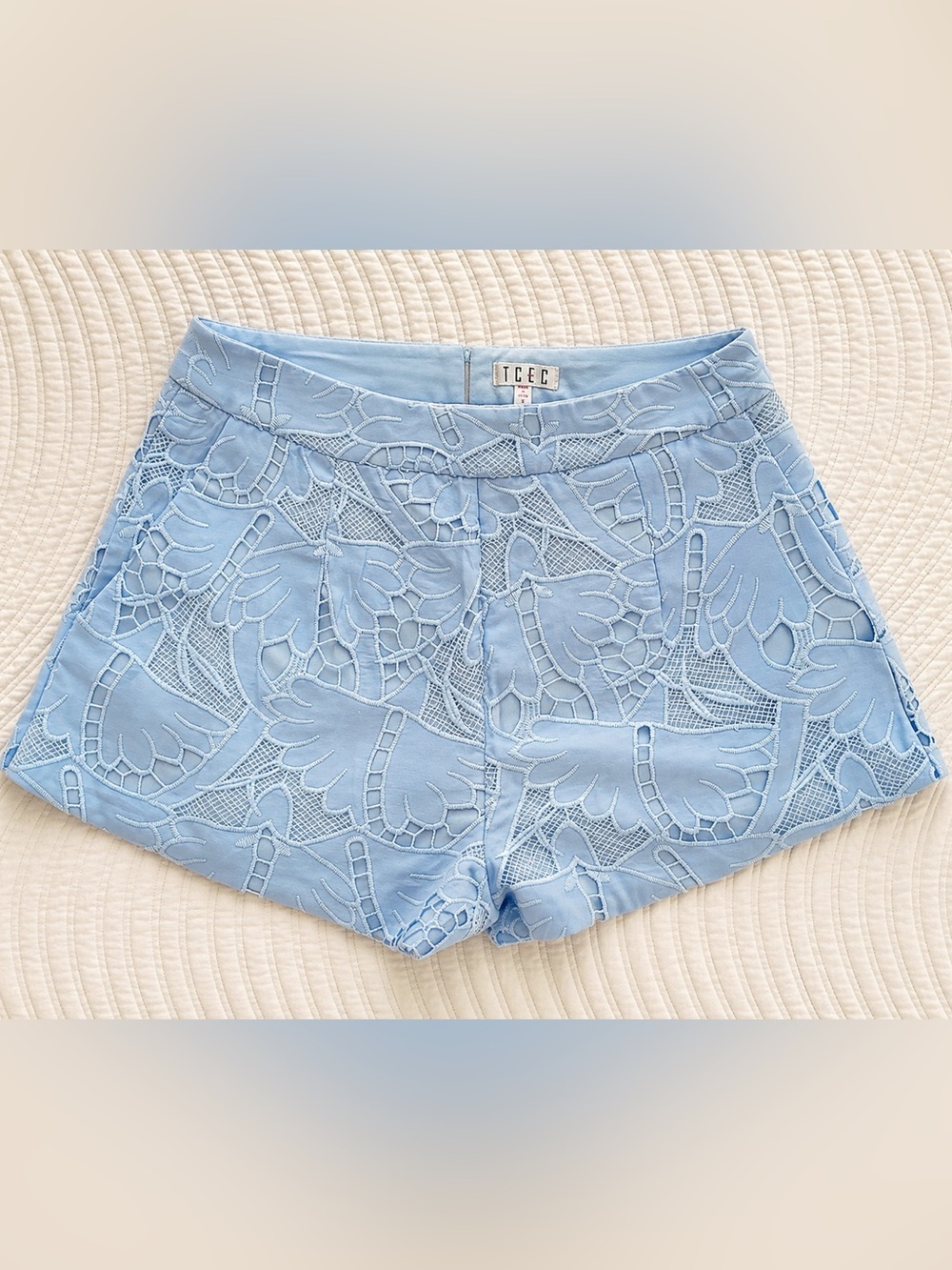 TCEC Powder Blue Lace Appliqué Shorts